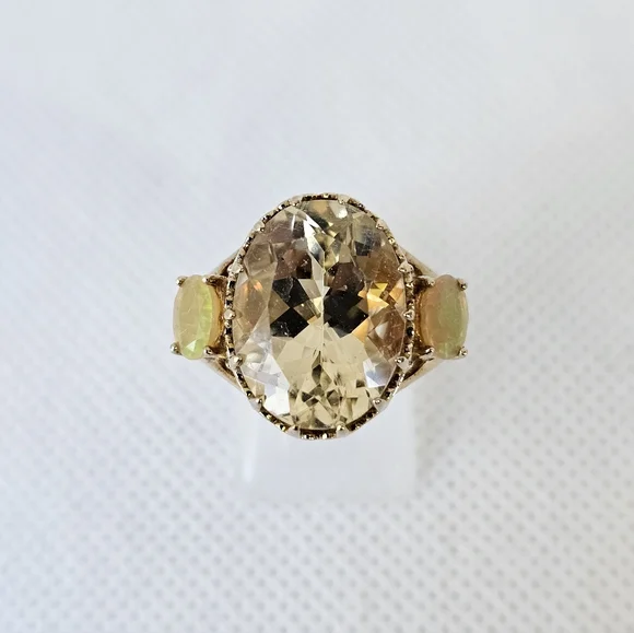 Natural Yellow Laboradite with Opal Accents Sterling Silver Ring Sz 7